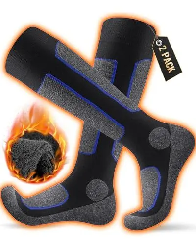 Produktbild: HIYATO Skisocken aus Merinowolle 2 Paar, Warme Thermosocken, Dicke Wintersocken für Skifahren Outdoor Wintersport Herren Damen (43-46, 2 Paar | Blau)