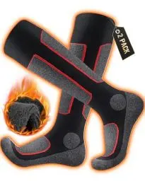 Produktbild: HIYATO Skisocken aus Merinowolle 2 Paar, Warme Thermosocken, Dicke Wintersocken für Skifahren Outdoor Wintersport Herren Damen (43-46, 2 Paar | Rot)