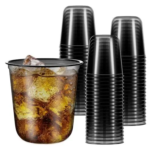 Produktbild: HIYOUNG Schwarze Plastikbecher 350ml (40 Stück) Einweg-Transparent Mehrweg Schwarze Plastikbecher, Saft, kalte Getränke, Partybecher Trinkbecher für Partys, Hochzeiten, Zusammenkünfte