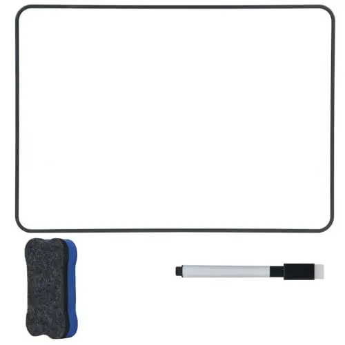 Produktbild: Hiziwimi 1Pcs 30X21cm Weiße Tafel Trocken Abwischbares Mini Whiteboards, A4 Doppelseitige Weiße Tafel mit Schwarzem Rahmen mit 1× Marker und 1× Board Radierer, Whiteboard für Schule, Büro, Haus