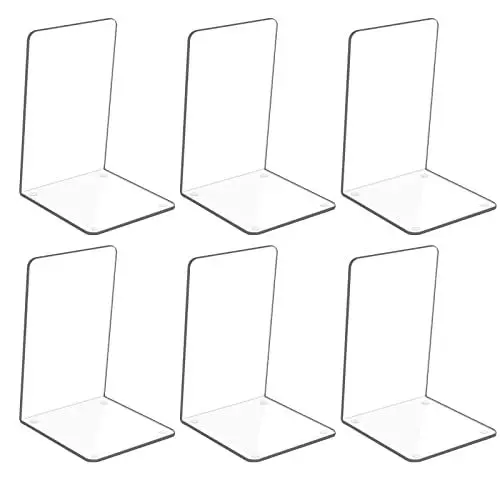 Produktbild: Hiziwimi 6Pcs klar Acryl Buchstützen mit Anti-Rutsch-Aufkleber, Buchstütze für Schlafzimmer Bibliothek Büro Schule und Desktop-Organizer Dekoration Geschenk, Bücherhalter für Regal