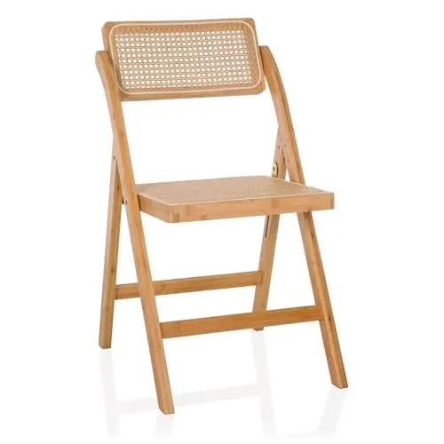 Produktbild: hjh LIVING Klappstuhl aus Bambus mit Wiener Geflecht TUDELA Bamboo Holzklappstuhl, Klappbarer Stuhl, 130kg belastbar, 360° drehbarer Rückenlehne