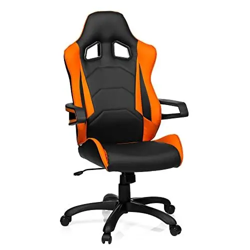 Produktbild: hjh OFFICE 621838 Gaming Stuhl Game PRO I Kunstleder Drehstuhl im Sportsitz-Design, hohe Rückenlehne, Schwarz/Orange