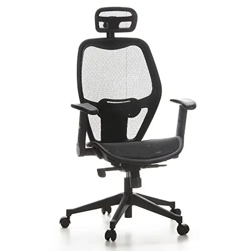 Produktbild: hjh OFFICE 653000 Profi Bürostuhl AIR-Port Netz Schwarz Drehstuhl mit Lordosenstütze, Armlehnen klappbar & verstellbar