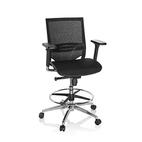Produktbild: hjh OFFICE 657618 Arbeitsstuhl TOP Work 78 Netzstoff Schwarz Counterstuhl ergonomisch, Armlehnen & Sitztiefe verstellbar