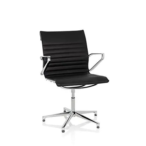 Produktbild: hjh OFFICE 660498 Konferenzstuhl drehbar PARIBA V IV Leder Schwarz/Chrom Besprechungsstuhl Besucherstuhl mit Rückholautomatik