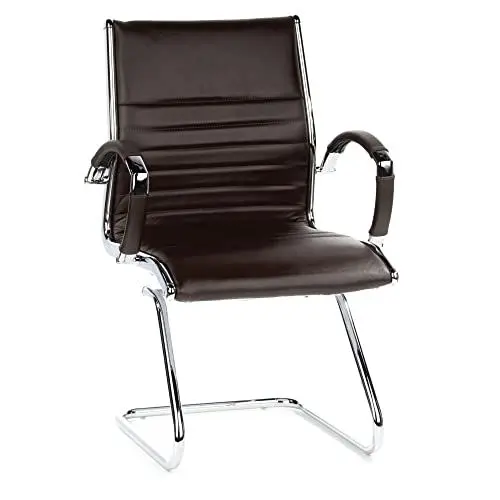 Produktbild: hjh OFFICE 660525 Konferenzstuhl Parma V Leder Braun/Chrom Freischwinger Besucherstuhl mit Armlehnen