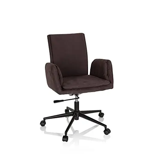 Produktbild: hjh OFFICE 660949 Drehstuhl mit Rollen Flow PRO Samt Dunkelbraun Schreibtischstuhl Sessel modern, bequem gepolstert, Wippfunktion