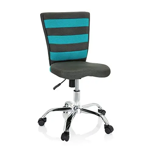 Produktbild: hjh OFFICE 661008 Kinder- und Jugenddrehstuhl KIDDY Comfort I Netzstoff Grau/Türkis Kinderschreibtischstuhl höhenverstellbar