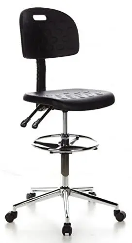 Produktbild: hjh OFFICE 665060 Arbeitsstuhl TOP Work 23 Hartschaum Schwarz/Chrom Arbeitshocker mit Lehne & Rollen, höhenverstellbar