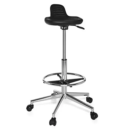Produktbild: hjh OFFICE 665160 Arbeitshocker TOP Work 03 Hartschaum Stehhilfe Arbeitsstuhl mit Rückenstütze, höhenverstellbar bis 87 cm