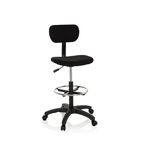 Produktbild: hjh OFFICE 671004 Arbeitsstuhl mit Fußring TOP Work 05 Stoff Schwarz Counterstuhl Drehstuhl mit Rollen, höhenverstellbar
