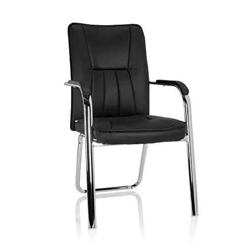 Produktbild: hjh OFFICE 706400 Konferenzstuhl Banda V Kunstleder Schwarz/Chrom Besucherstuhl mit Armlehnen