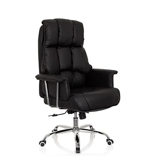 Produktbild: hjh OFFICE 706814 XXL Chefsessel Commander Kunstleder Schwarz Bürosessel dick gepolstert, Wippfunktion, hohe Rückenlehne