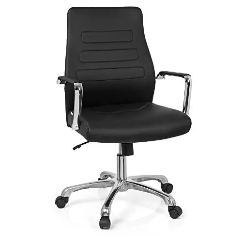 Produktbild: hjh OFFICE 720006 Chefsessel TEWA Kunstleder Schwarz/Chrom moderner Bürostuhl, niedrige Rückenlehne ergonomisch