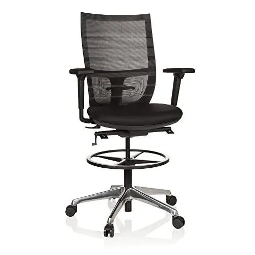 Produktbild: hjh OFFICE 721941 High End Arbeitsstuhl TOP Work 98 Stoff Schwarz ergonomischer Counterstuhl mit Rollen