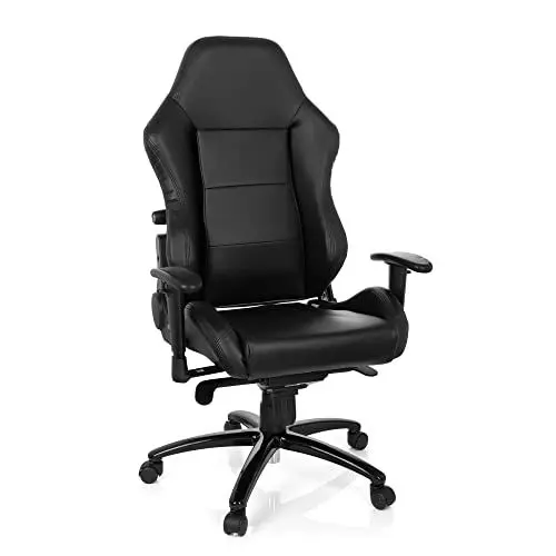 Produktbild: hjh OFFICE 729080 Gaming Stuhl INDY II Kunstleder schwarz Bürostuhl Sportsitz, hohe Rückenlehne, Liegefunktion, inkl. Kissen