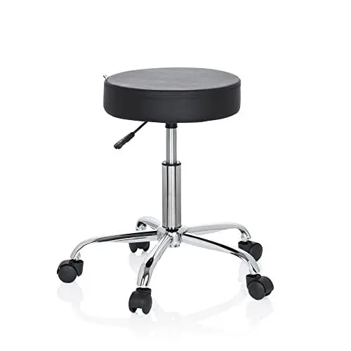 Produktbild: hjh OFFICE 729410 Bürohocker Operator II Kunstleder Schwarz Hocker höhenverstellbar mit Rollen