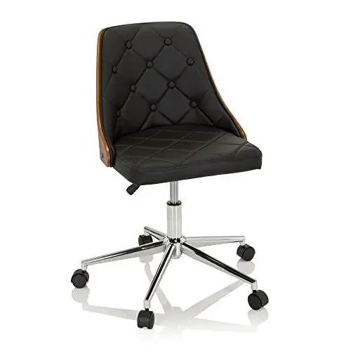 Produktbild: hjh OFFICE 729420 Home-Office Drehstuhl CENCA Holz/Kunstleder Schwarz Bürostuhl im Retro-Look mit Holzverschalung