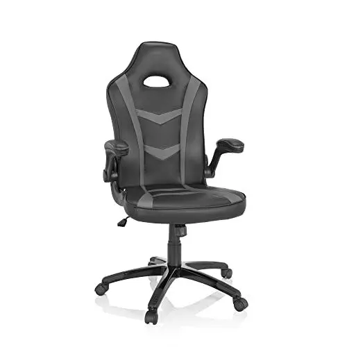 Produktbild: hjh OFFICE 729424 Chefsessel Game Sport B Kunstleder Schwarz/Grau Gaming Stuhl Bürostuhl, Armlehnen klappbar