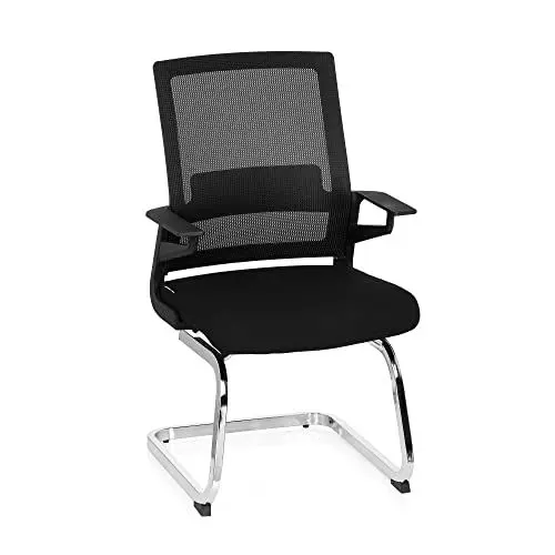 Produktbild: hjh OFFICE 732060 Besucherstuhl Inventor V Stoff/Netzrücken Schwarz Stuhl Freischwinger mit Lordosenstütze