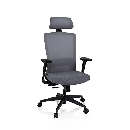 Produktbild: hjh OFFICE 732107 Profi Bürostuhl CAPTIVO Stoff/Netz Grau Drehstuhl ergonomisch, Sitztiefe & Armlehnen verstellbar