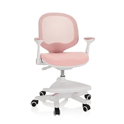 Produktbild: hjh OFFICE 736412 Kinder Schreibtischstuhl Kid Ergo Stoff/Netz Kinderstuhl mit Fußablage, Armlehnen klappbar, Rosa/Weiß