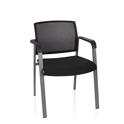 Produktbild: hjh OFFICE 738105 Besucherstuhl Meet Stoff/Netz Schwarz gepolsterter Stuhl mit Armlehnen, Konferenzstuhl stapelbar