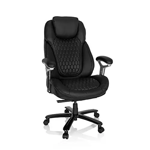 Produktbild: hjh OFFICE 738127 XXL Chefsessel PULLMANN I Leder Schwarz Bürosessel bis 180kg belastbar, bequem gepolstert, höhenverstellbar