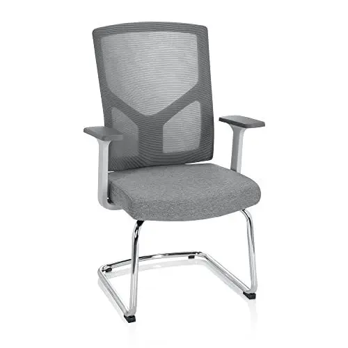 Produktbild: hjh OFFICE 751004 Besucherstuhl mit Armlehnen Breton V W Stoff/Netz Grau Freischwinger Konferenzstuhl, ergonomisch