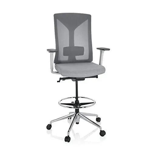 Produktbild: hjh OFFICE 751010 Bürostuhl hoch Halifax Work Stoff/Netz Grau Arbeitsstuhl mit Rollen höhenverstellbar, Sitztiefe verstellbar