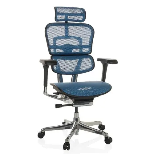 Produktbild: hjh OFFICE Bürostuhl ergonomisch ERGOHUMAN GEN2 Originales Design, 24h Einsatz Bürosessel mit Flexibler Lordosenstütze, Netz Blau