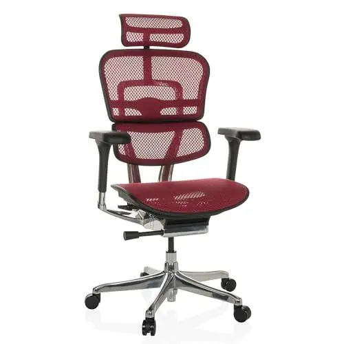 Produktbild: hjh OFFICE Bürostuhl ergonomisch ERGOHUMAN GEN2 Originales Design, 24h Einsatz Bürosessel mit Flexibler Lordosenstütze, Netz Rot