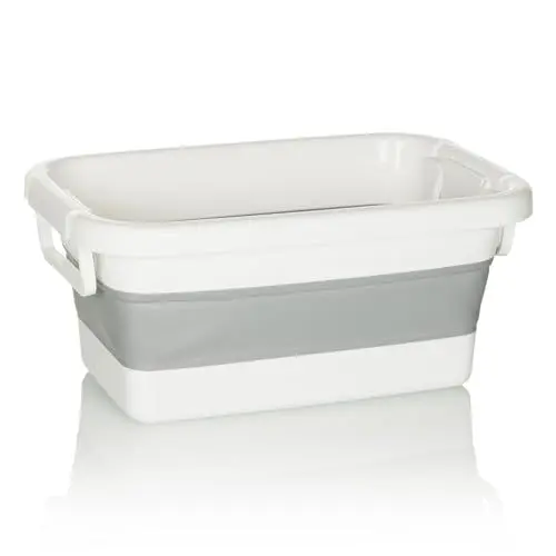 Produktbild: hjh OFFICE Faltbehälter CLEAN SILW Silikon Wanne, Wäschekorb, Korb klappbar, tragbare Aufbewahrungsbox, Grau/Weiß, 924003