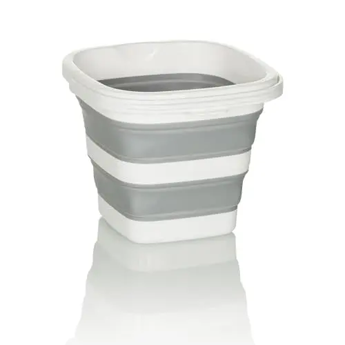 Produktbild: hjh OFFICE Faltbehälter CLEAN Sile, Silikon, 5L Faltbarer Eimer für Innen- und Außenbereich, platzsparend, Grau/Weiß, 924001