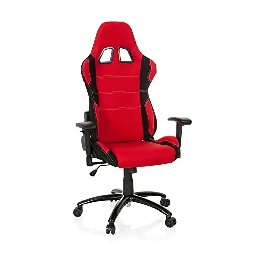 Produktbild: hjh OFFICE Gaming-Stuhl Game Force Stoff Rot/Schwarz Sportsitz ergonomisch mit Armlehnen und Kopfstütze, Höhenverstellbar, Zocker-Sessel