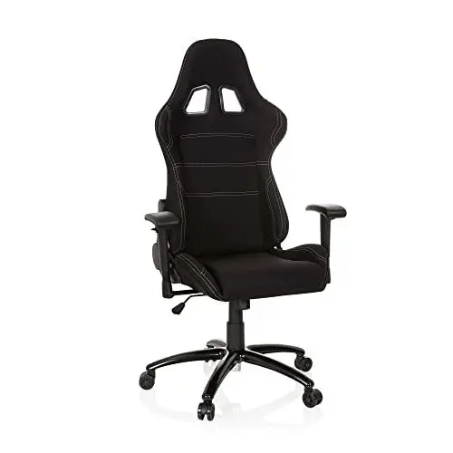 Produktbild: hjh OFFICE Gaming-Stuhl Game Force Stoff Schwarz Sportsitz ergonomisch mit Armlehnen und Kopfstütze, Höhenverstellbar, Zocker-Sessel