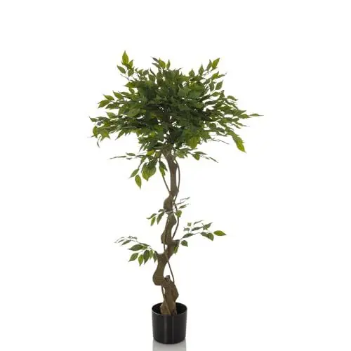 Produktbild: hjh OFFICE Kunstpflanze FICUS I Deko Pflanze künstlich 120 cm, Birkenfeige, pflegeleichter Kunstbaum, Grün 871057