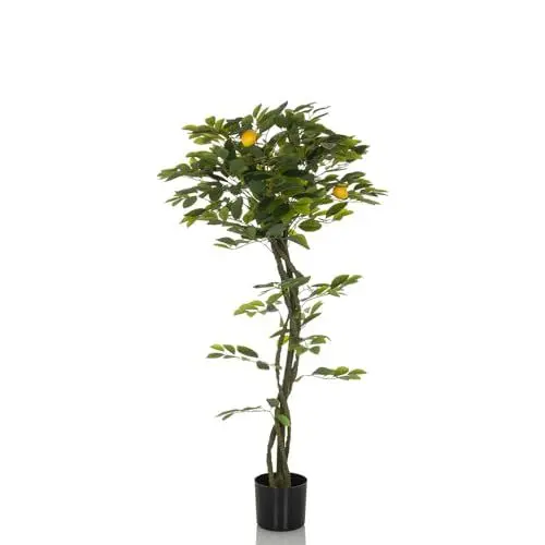 Produktbild: hjh OFFICE Kunstpflanze Lemon Deko Pflanze künstlich 135 cm, Zitronenbaum, pflegeleichter Kunstbaum, Grün 871058