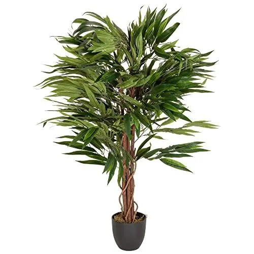 Produktbild: hjh OFFICE Kunstpflanze Mango Höhe 130 cm Grün 588 Blätter große Zimmerpflanze Mangobaum Topfpflanze Baum künstlich, 871001