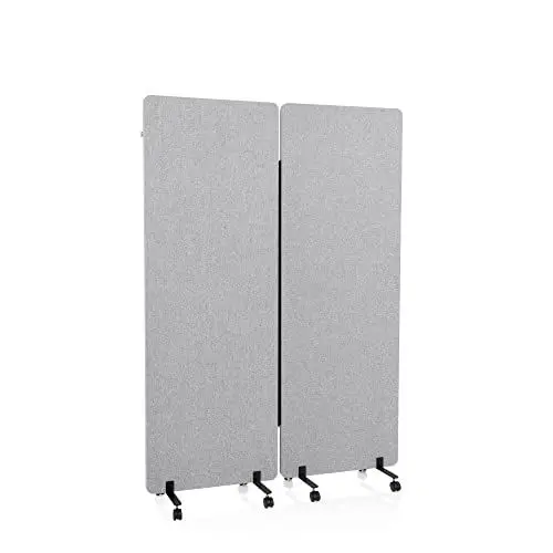 Produktbild: hjh OFFICE Mobile Akustik Trennwand 2er Set 177 x 60 cm FLEXMIUT Stoff Hellgrau Raumteiler mit Rollen & Gleiter 891001