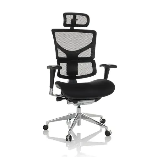 Produktbild: hjh OFFICE Profi Bürostuhl Ergo-U2 FM Stoff Drehstuhl ergonomisch, Flexible Lendenwirbelstütze, Rückenlehne höhenverstellbar, Netzrücken Schwarz 651100