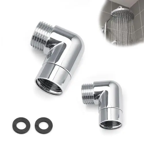 Produktbild: HJIAMA 2 Stück Eckventil 1/2 zoll, 90 Grad Duschschlauch Adapter, Ausgestattet mit Unterlegscheiben, Chromoberfläche, Duschkopf Verlängerung, für Duschköpfe, Wasserhähne