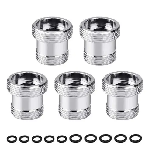 Produktbild: HJIAMA 5 Stück Aluminium Wasserhahn Adapter, Außengewinde Wasserhahn, mit Dichtungsring, Silber, Wasserhahnadapter, Gewindeadapter für Außengewinde M18 und M22