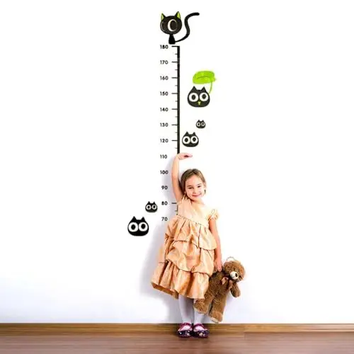 Produktbild: HJIAMA Dekorative Messlatten, Messlatten Acryl, Niedlich-Modell Einer Schwarzen Katze, Selbstklebendes Design, Maximale Messung 180 cm, Wandbehang Höhenmesser, Geeignet zum Messen der Höhe