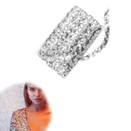 Produktbild: HJIAMA 25m Paillettenband Silber, Gewelltes Paillettenband, Breite 15mm, Glitzer Borte für DIY, Party Dekoration, Möbel, Hochzeiten, Geburtstagsfeiern