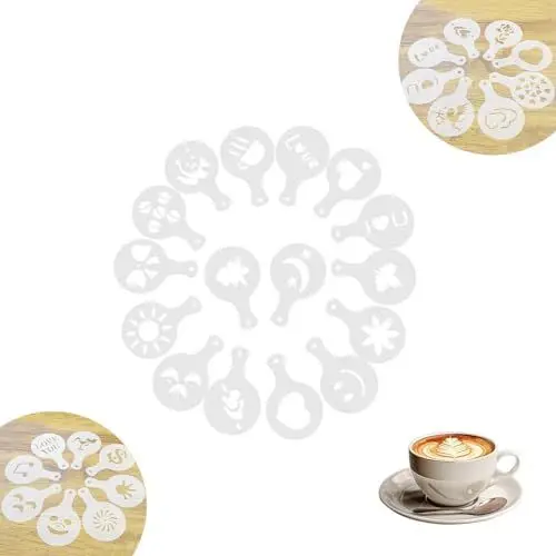 Produktbild: HJIAMA Kaffee Deko Schablonen 32 Teile, Schablonen für Cappuccino Set mit Verschiedenen Mustern, Schablonen für Kaffee für Zubereitung Kaffee, Kuchen und Backformen