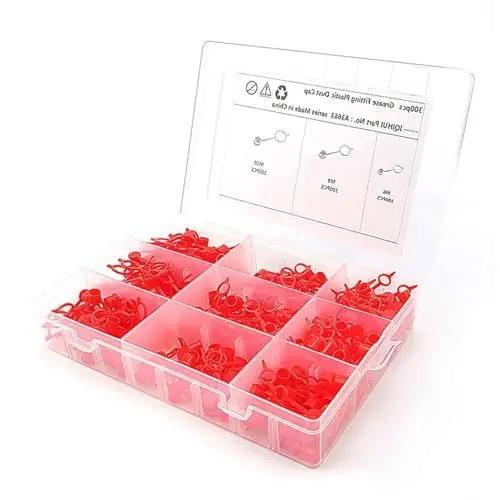 Produktbild: HJIAMA Schmiernippel Kappen 300 Stück Schmiernippel Schutzkappe Rot 3 Spezifikationen Polyethylenmaterial Schmiernippel mit Aufbewahrungsbox für Autos und Motorräder