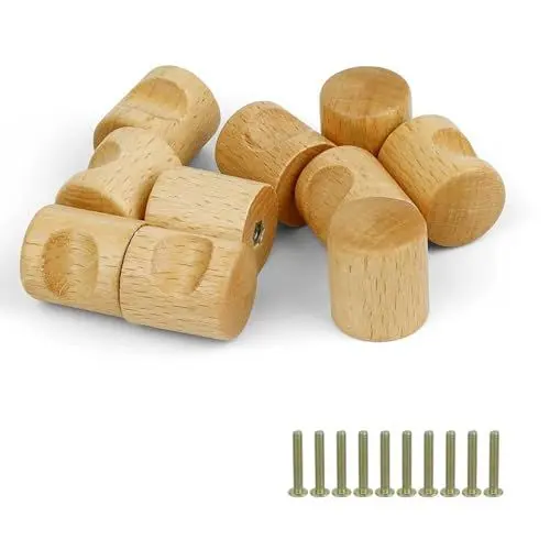 Produktbild: HJIAMA 10 Stück Schrankgriffe Holz, 24mm Möbelknöpfe Holz, Natürliche Buche Knöpfe für Schränke mit Schrauben, für Schränke, Schubladen, Vitrinen