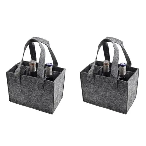 Produktbild: HJIAMA Weintasche 2 Stück, Behälter für Pfandflaschen Filzstoff, Nicht anfällig für Pilling, 6 Fächer Tote Bag, für Geschenkverpackung, Weinaufbewahrung, 25 x 16 x 18 cm